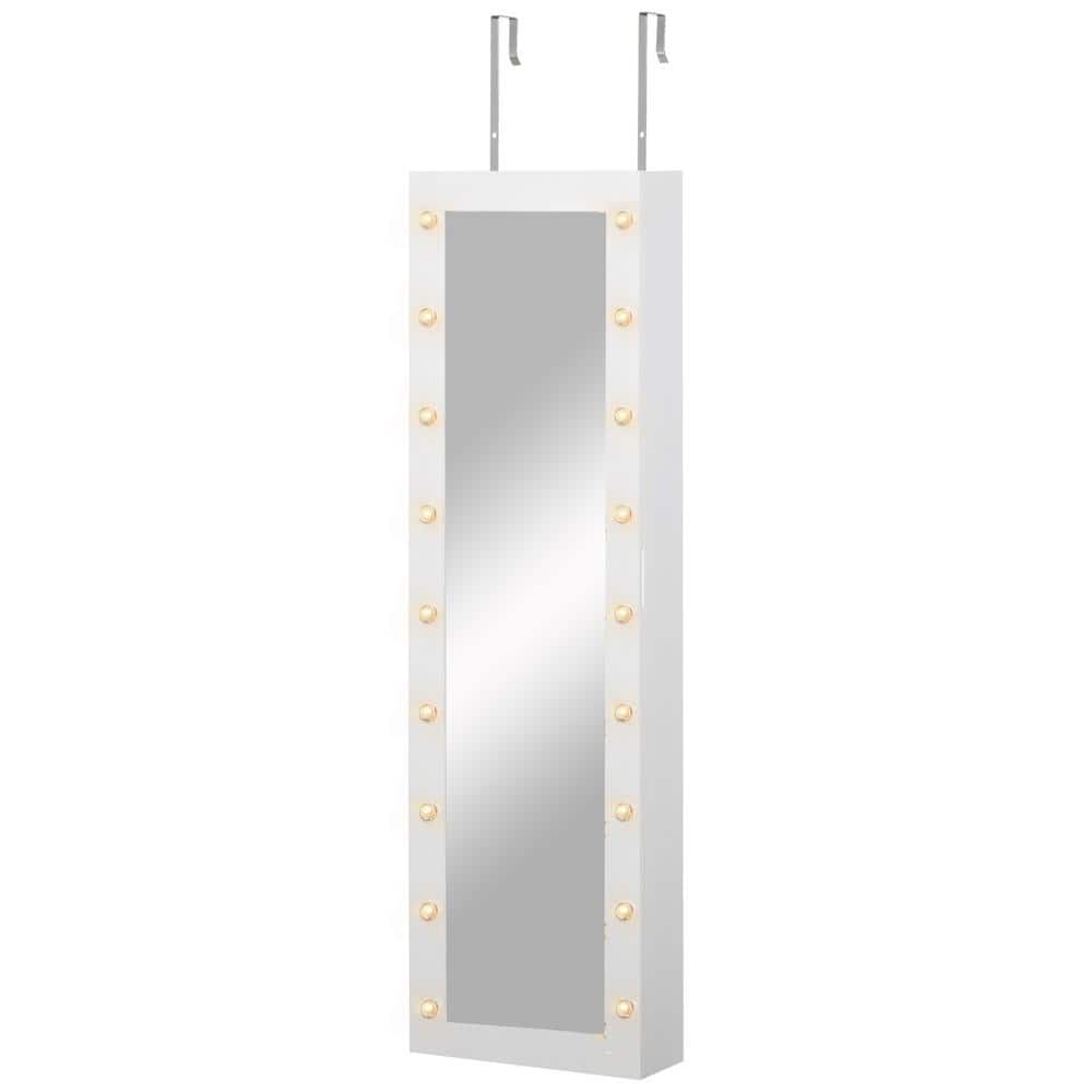 White Rectangular Wood Jewelry Cabinet with Mirror and 18 LED Lights, 3-Mou