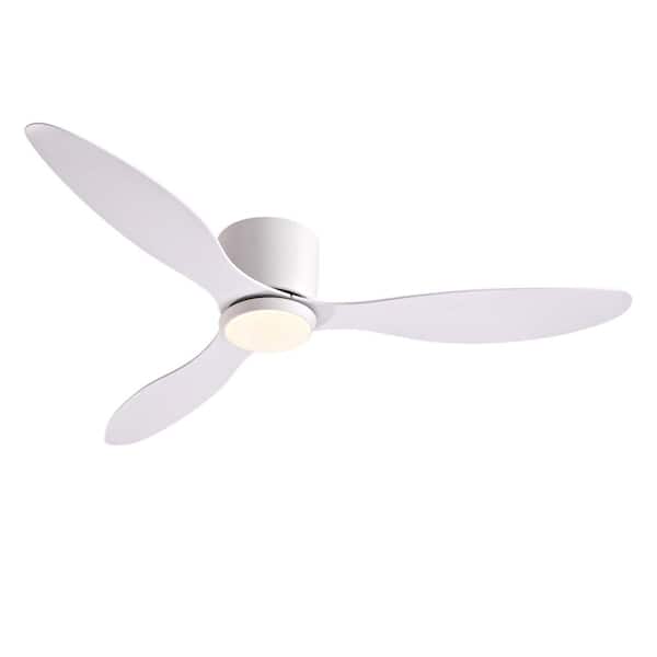 Unbranded 52 in. Smart Indoor Low Profile 3 Blades White Ceiling Fans with Lights with Remote Included