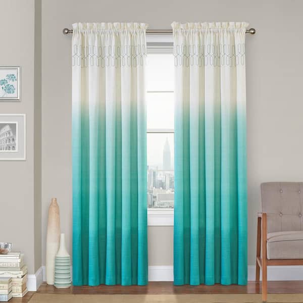 Vue Arashi 52 in. W x 84 in. L Light Filtering Fashion Window Panel in Teal