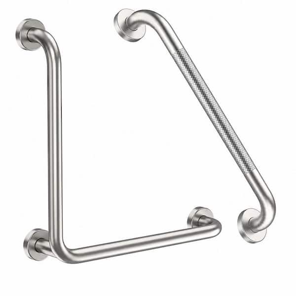16 in. L-Shaped Stainless Steel Safety Grab Rail in Brushed Nickel with 20 in. Straight Shower Grab Bar