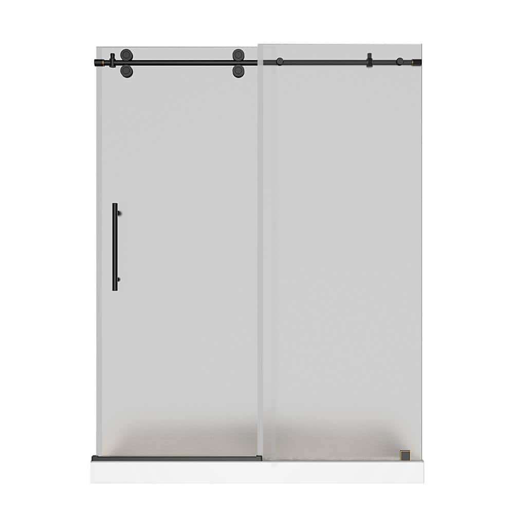 Langham 60 in. x 32 in. x 77.5 in. Frameless Sliding Shower Door in Oil Rubbed Bronze and Frosted Glass with Right Base price history on PriceWatchPro