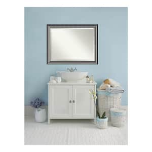 Quicksilver Scoop 45.75 in. x 35.75 in. Beveled Rectangle Wood Framed Bathroom Wall Mirror in Silver
