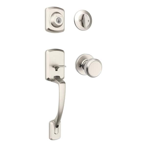 Henley Satin Nickel Keyed Entry Single Cylinder Door Handleset with Maven Doorknob Featuring Smartkey Security