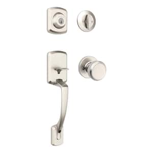Henley Single Cylinder Door Handleset w/Round Maven Knob featuring SmartKey Security in Satin Nickel