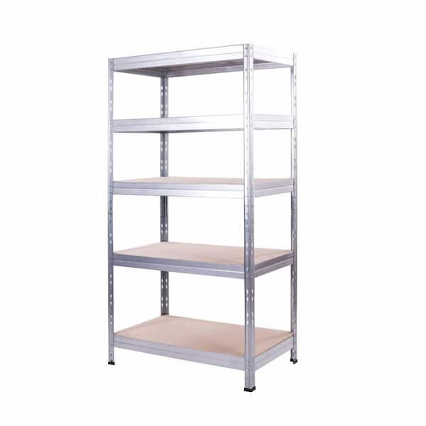 5-Tier Galvanized Steel Garage Storage Shelving Unit in Silver with HDF Racks (35.4 in. W x 71 in. H x 16 in. D)