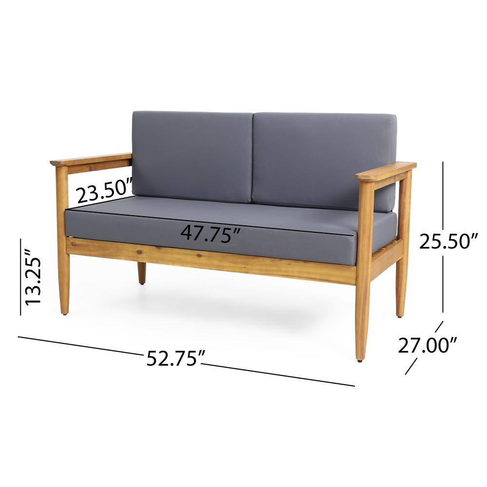 Teak Wood Outdoor Loveseat with Dark Gray Cushions