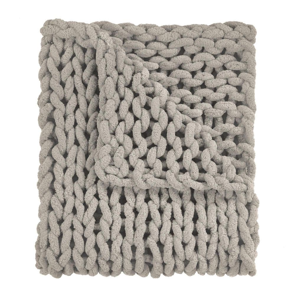 Cozy Dove Grey Chenille Knitted Reversible Throw Blanket 50"x40"