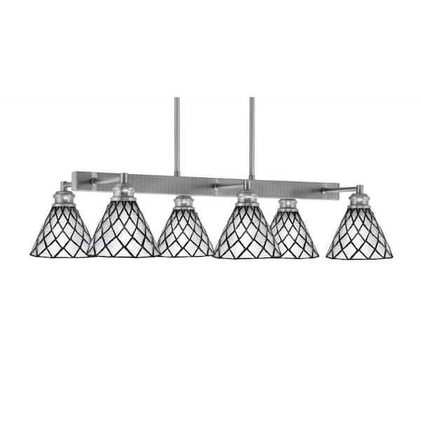 Unbranded Albany 6 Light Brushed Nickel Downlight Chandelier, Linear Chandelier for the Kitchen with Diamond Ice Art Glass Shades