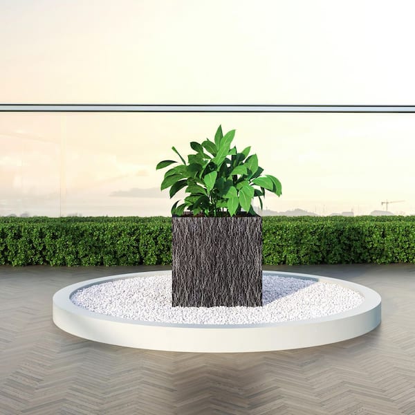 Leisuremod Verdura Modern Square Fiberstone and Clay Planter Weather Resistant with Drainage Holes in Dotted Black (26 in. Wide)