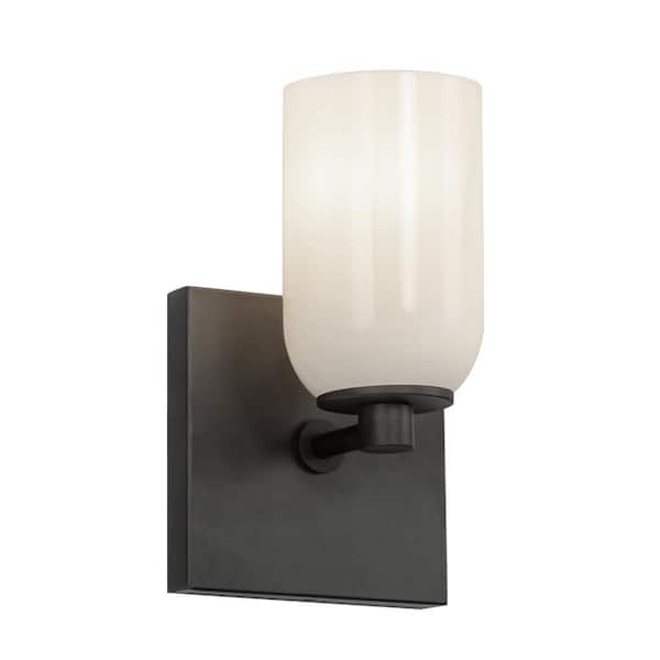 KUZCO Nola 4-in 1 Light 40-Watt Black/Glossy Opal Glass Wall Sconce