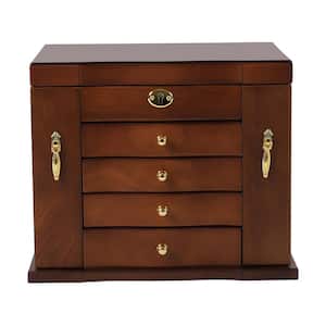 5-Tier Vintage Style Rectangular Brown Wooden Jewelry Box with Combo Lock and Mirror