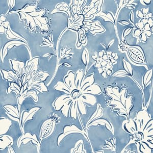 Plumeria Blue Floral Trail Matte Paper Pre-Pasted Wallpaper Sample