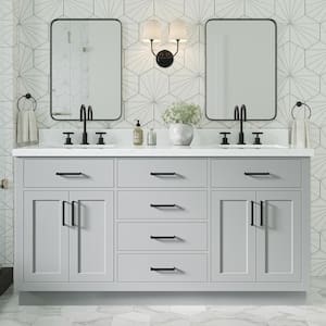 Hepburn 66 in. W x 22 in. D x 36 in. H Double Sink Freestanding Bath Vanity in Grey with Carrara Quartz Top