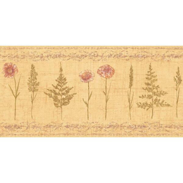 The Wallpaper Company 10.25 in. x 15 ft. Orange Earth Tone Herbs and Wheat Border