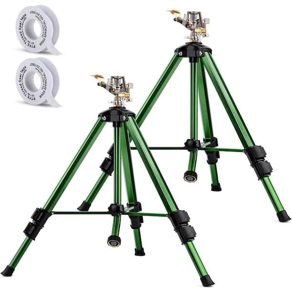Adjustable Metal Tripod Base Impact Sprinkler 360° Large Area Coverage Lawn Sprinklers 2 Pack