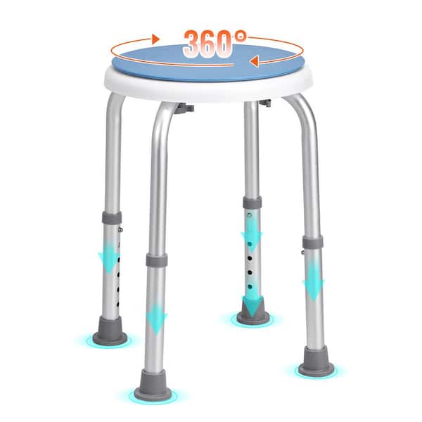 VEVOR Shower Chair 360-Degree Swivel Adjustable Height Non-Slip for Elderly Adults 300 lbs. 12.6 in. W White Free-standing