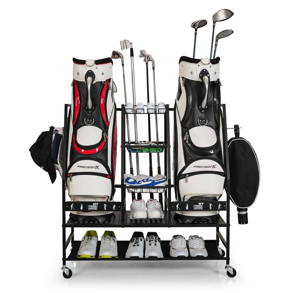 2 Bag Freestanding Golf Club Storage Organizer Cart on Wheels for Garage Sports Equipment price history on PriceWatchPro