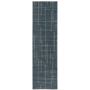 Apex Blue 2 ft. x 8 ft. Solid Abstract Geometric Polyester Indoor Runner Area Rug