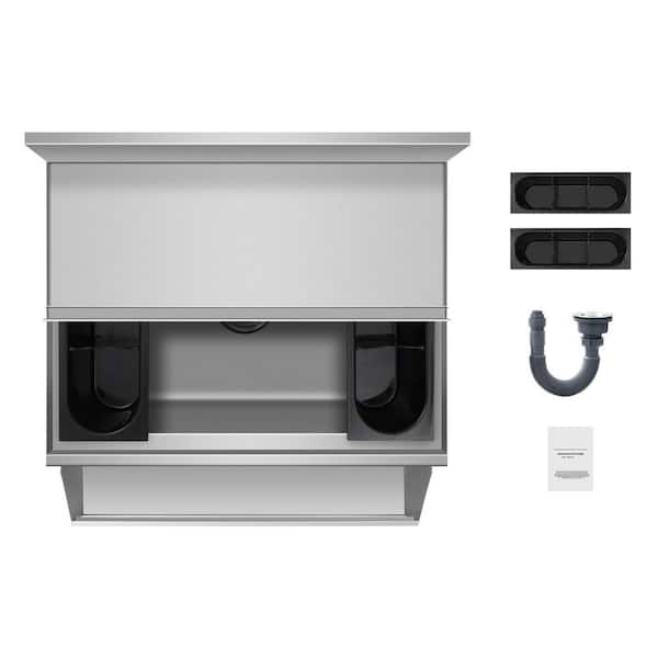 Commercial Ice Bin 61.6 L Underbar Ice Chest 24 in. x 24.2 in. x 37 in. Stainless Steel Sliding Lid Holders Freestanding