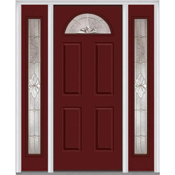 MMI Door 68.5 in. x 81.75 in. Heirlooms Right-Hand 1/4-Lite Decorative Painted Fiberglass Smooth Prehung Front Door w/ Sidelites