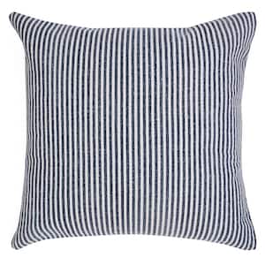 Simple Blue/White 20 in. x 20 in. Stonewash Stripe Throw Pillow
