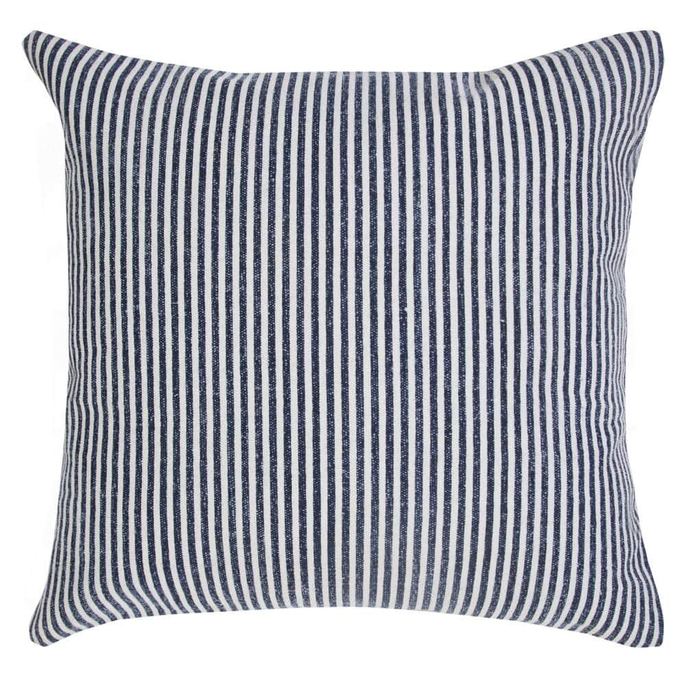 Simple Blue/White 20 in. x 20 in. Stonewash Stripe Indoor Throw Pillow