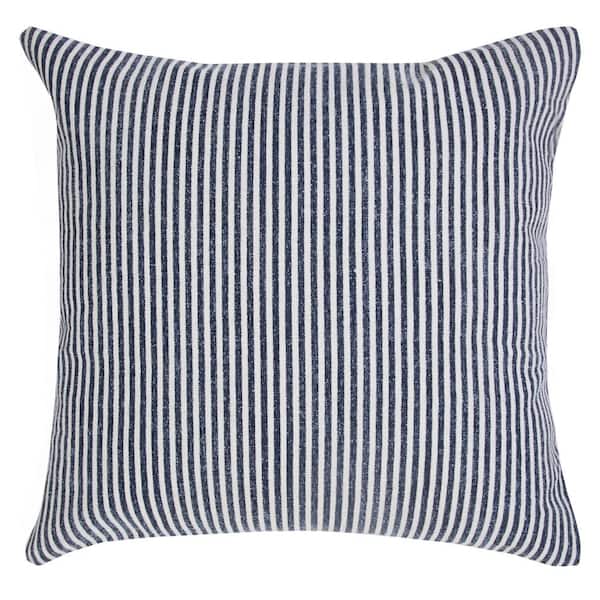 Unbranded Simple Blue/White 20 in. x 20 in. Stonewash Stripe Indoor Throw Pillow