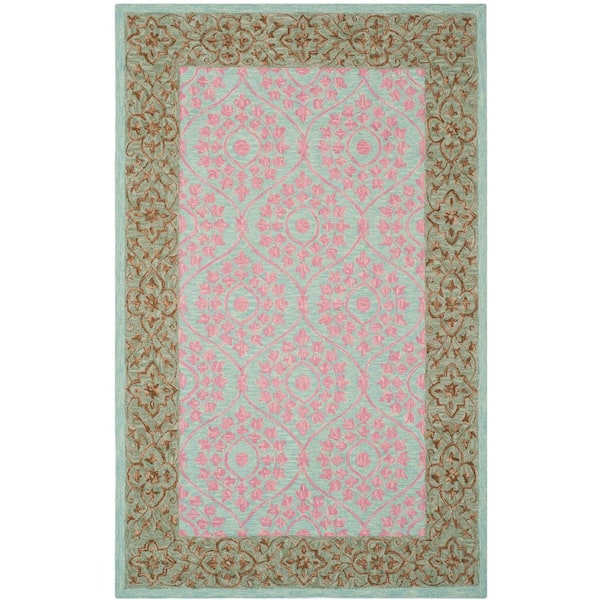 Suzani 5 ft. x 8 ft. Taupe/Pink Ornate Trellis Floral Area Rug