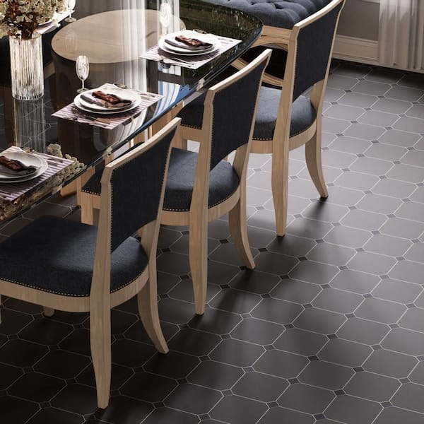 Vaudeville Octagon Antracita with Taco Antracita 8 in. x 8 in. Porcelain Floor and Wall Tile (11.25 sq. ft./Case)