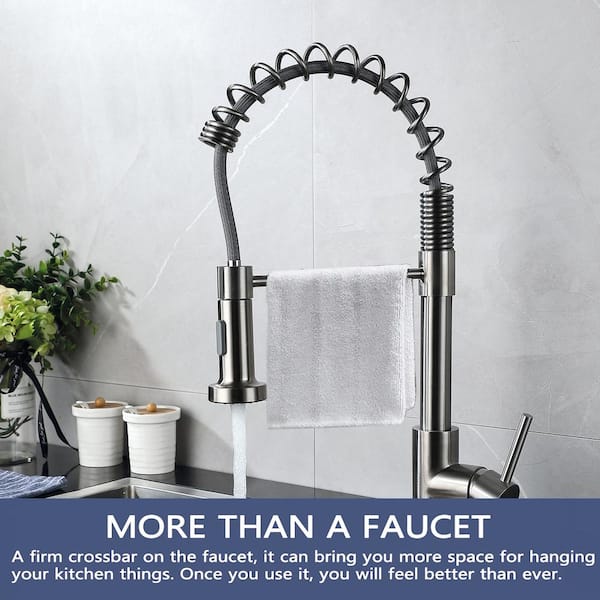 Single Handle Wall Mount Stainless Steel Pull Down Sprayer Kitchen Faucet in Brushed Nickel