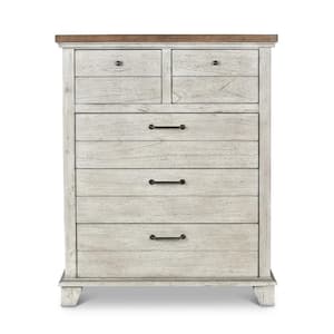 Bear Creek 5-Drawer Rustic Ivory and Honey Chest of Drawers (52 in. H x 42 in. W x 19 in. D)