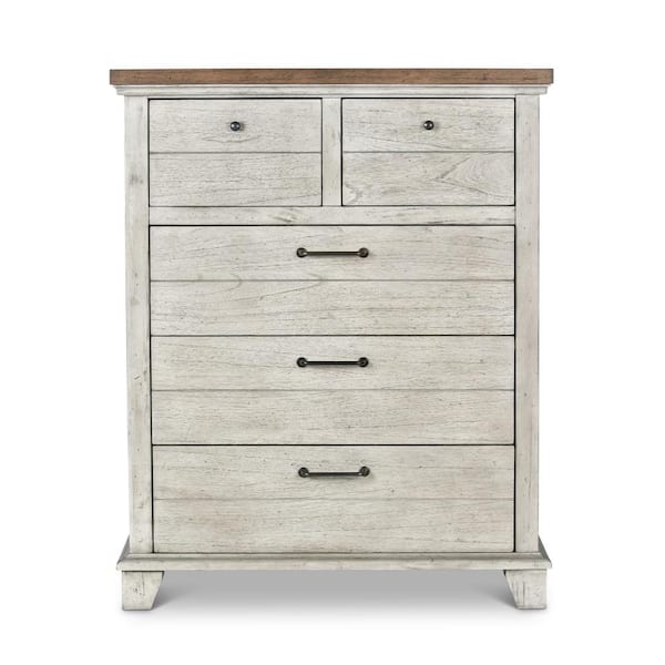 Bear Creek 5-Drawer Rustic Ivory and Honey Chest of Drawers (52 in. H x 42 in. W x 19 in. D)