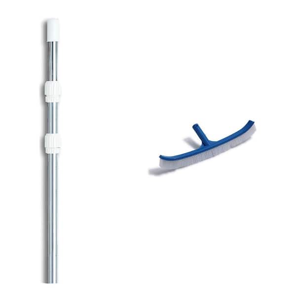 HYDROTOOLS 18 in. Curved Spa Pool Wall and Floor Brush with 4 ft. to 12 ft. Telescopic Pole