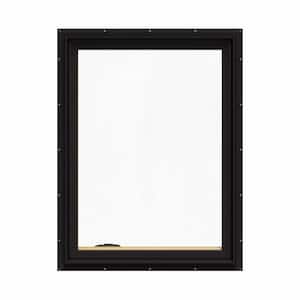 30.75 in. x 40.75 in. W-2500 Series Black Painted Clad Wood Left-Handed Casement Window with BetterVue Mesh Screen