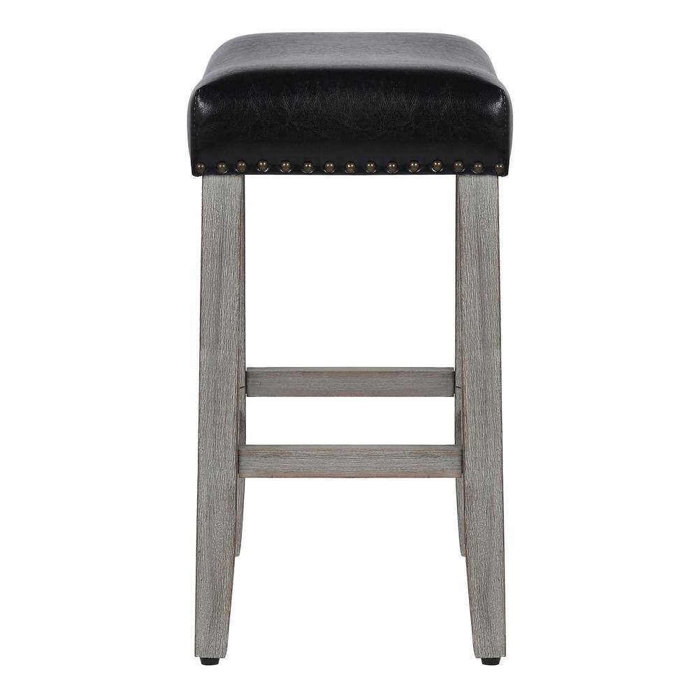 Antique Gray-Black Leather Saddle Seat 24" Bar Stool