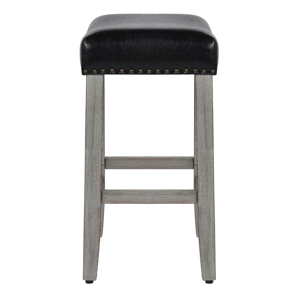 24" Antique Gray Leather Saddle Style Backless Bar Stool