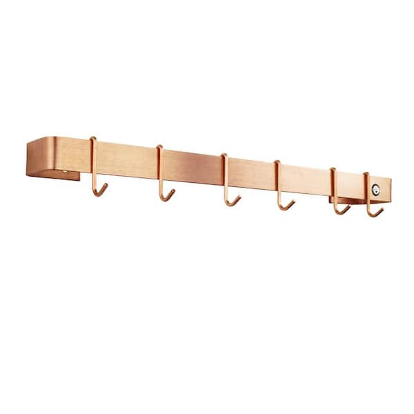 Enclume Handcrafted 36 in. Brushed Copper Wall Rack Utensil Bar with 6-Hooks