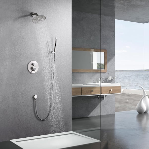 Modern 1-Handle 1-Spray Shower Faucet 1.8 GPM with Hand Shower in Brushed Nickel (Valve Included)