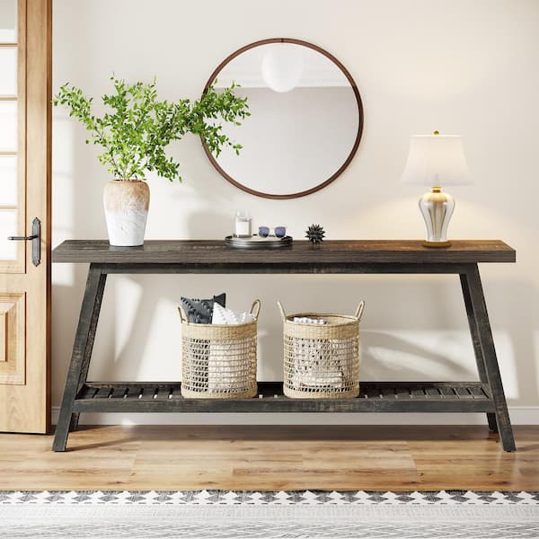 BYBLIGHT Turrella 70.9 in. Brown Rectangle Wood Console