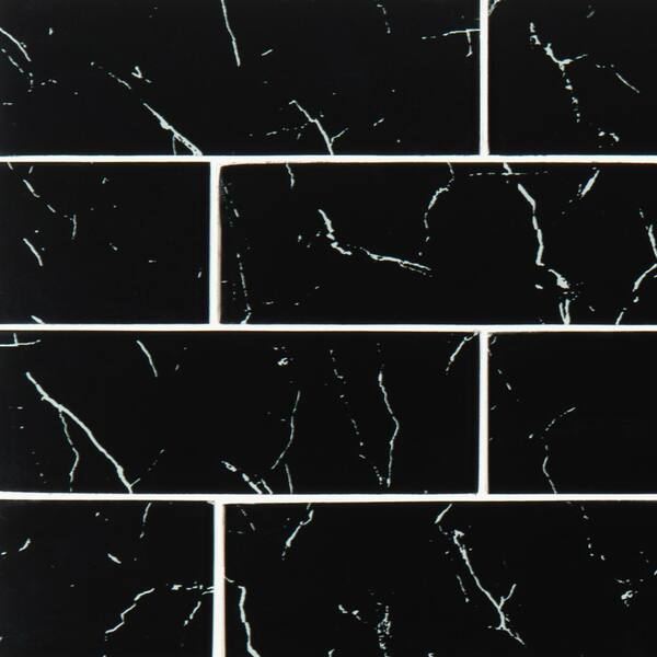 MSI Take Home Tile Sample - Nero Marquina Black 4 in. x 4 in. Mixed Glass Subway Tile