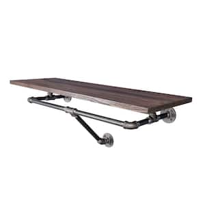 36 in. x 12 in. 18 in. Trail Brown Solid Wood Decorative Industrial Wall Shelf With Hanging Rod