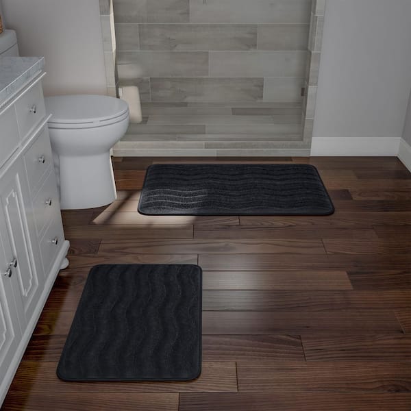 Black 20.25 in. x 32.25 in. Memory Foam 2-Piece Bath Mat Set