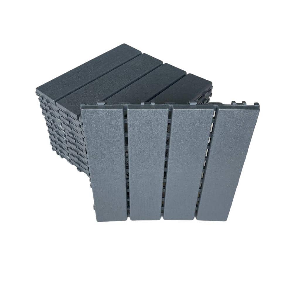 1 ft. x 1 ft. 4-Slate Composite Deck Tile in Dark Gray for Outdoor Flooring