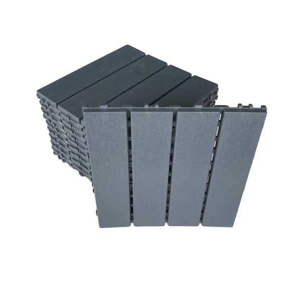 Tidoin 1 ft. x 1 ft. 4-Slate Composite Deck Tile in Dark Gray for Outdoor Flooring All Weather Use (44 Per Box)