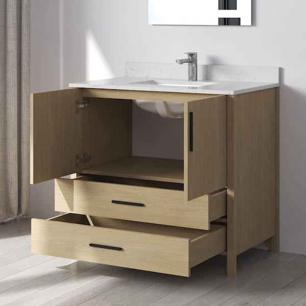 Nodus 36 in. W x 22 in. D x 34 in. H Single Sink Freestanding Bath Vanity in Oak with White Carrara Cultured Marble Top