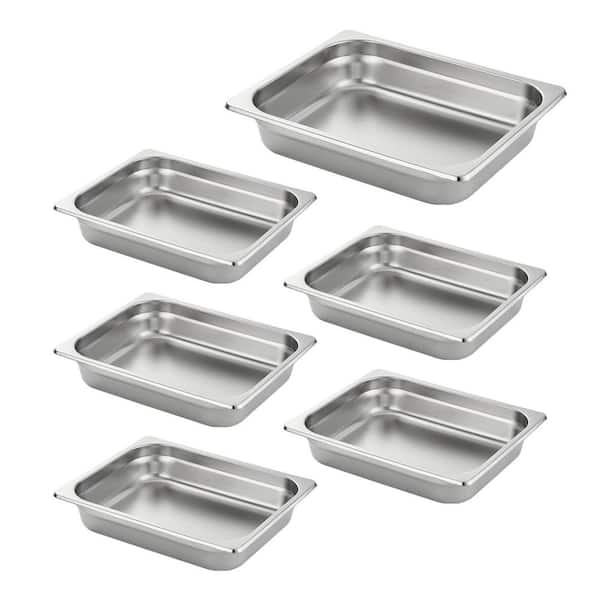 4 qt. 6 Pack Anti-Jam Half Size Stainless Steel Chafing Steam Table Pan 2.5 Inch Deep 23 Gauge for Catering