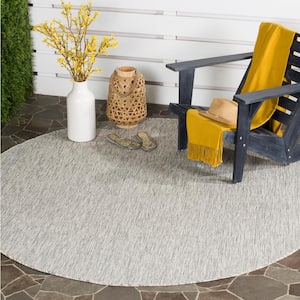 Courtyard Gray/Turquoise 7 ft. x 7 ft. Round Solid Indoor/Outdoor Patio  Area Rug