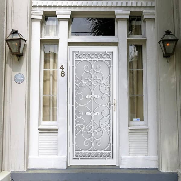 Naples 36 in. x 80 in. White Full View Wrought Iron Security Storm Door with Reversible Hinging