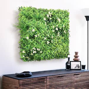 40 in. x 40 in. Large Artificial Bougainvillea Grass Mixed Leaf Greenery Wall Panel Hedge Mat Backdrop Privacy Screen