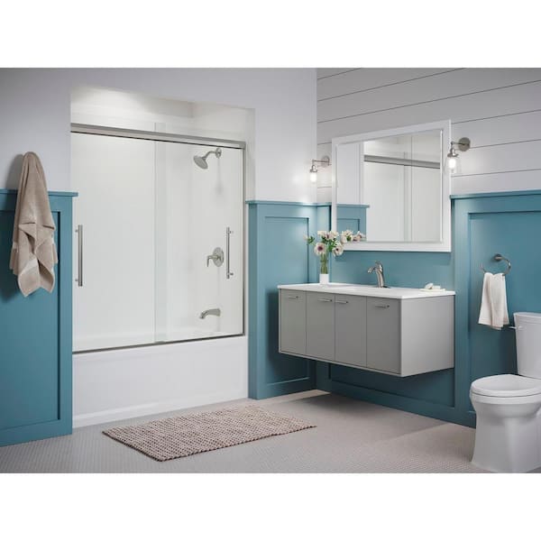 Pleat 59.625 in. x 63.5625 in. Frameless Sliding Bathtub Door in Anodized Brushed Nickel with Crystal Clear Glass Pleat 59.625 in. x 63.5625 in. Frameless Sliding Bathtub Door in Anodized Brushed Nickel with Crystal Clear Glass